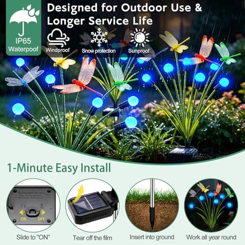 6 Pack Dragonfly Solar Garden Lights Outdoor, 36 LEDs Solar Firefly Lights - Image 4