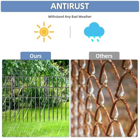 25 Pack Garden Animal Barrier Fence, 17in(H) x27ft(L) No Dig Decorative Fences, 1.5in Spike Spacing Rustproof Metal Garden Fence Border for Dogs Rabbits, Bottom Blocker for Outdoor Yard Patio - Image 6
