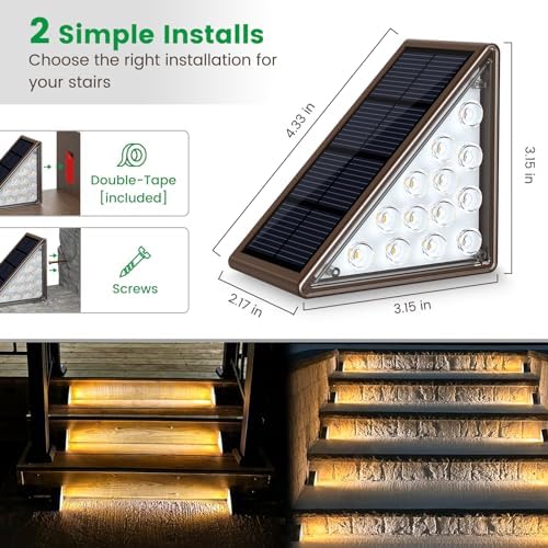 JOFIOS Solar Step Lights for Outside, 6pack Solar Stair Lights Outdoor Waterproof IP67, Outdoor Deck Step Light LED for Garden Stair, Patio, Front Door, Porch, Yard, Sidewalk Decor(Warm Brown) - Image 4