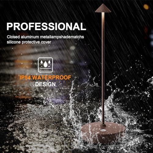 2Pack Rechargeable Cordless Table Lamp, Portable Powered LED Battery 6000mAh Metal USB Desk Lamp, 3 Levels Brightness Light for Restaurants Outdoor (2pack ferruginous) - Image 2