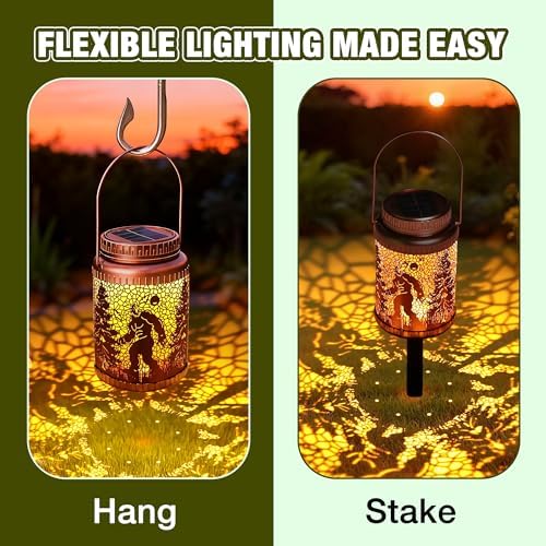 Cooo 4 Pack Solar Lanterns Outdoor Waterproof Bigfoot Sasquatch Christmas Trees Solar Pathway Lights Landscape Path Christmas Gifts for Women Mom Grandma Outdoor Table Lamp Garden Yard Decor-Rose Gold - Image 3