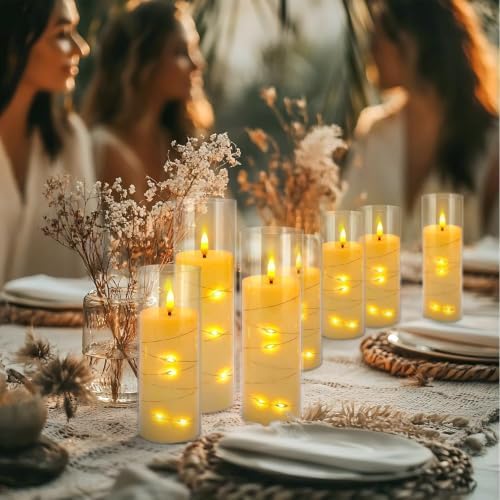 24 Pack Flameless Candles with Embedded Star String Fairy Lights, Battery Operated Candles, LED Candle, Fake Candles with Remote Control and Timer, White,(D2.2 x H 5" 6" 7") - Image 5