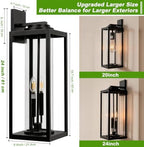 Extra Large 24 Inch Outdoor Wall Lights, Dusk to Dawn Sensor, Black, 2-Pack - Image 2