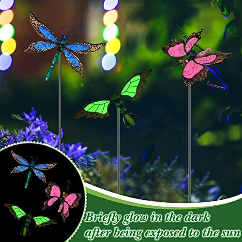 6 Pcs Metal Butterfly Garden Stakes Decor 34 Inch Dragonfly Hummingbird Butterfly Stakes Dragonfly Garden Decor Glow in The Dark Decorative for Indoor Outdoor Yard Lawn Pathway Patio - Image 4