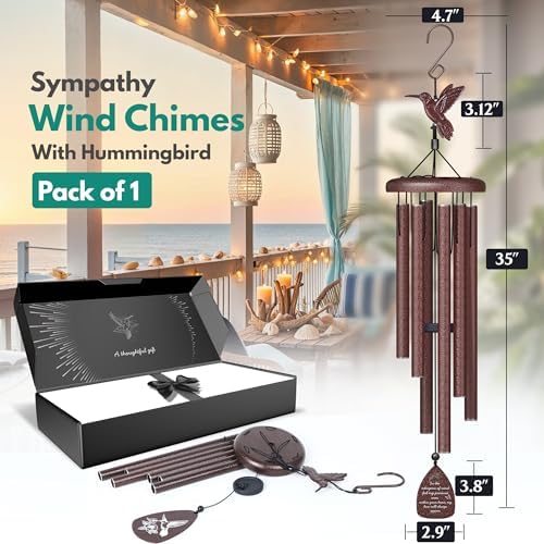 Hummingbird Memorial Wind Chimes for Loss of Loved One - 35" Long Sympathy Wind Chimes for Outside, Bereavement, Remembrance, Funeral Gift for Mother, Dad, Husband, Son & Sister - Image 2
