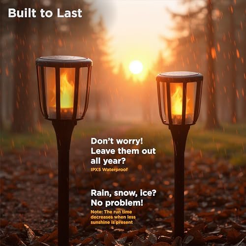 FoxFlame Rustic Solar Torch Lights, Solar Tiki Torches,Patented Fire Effect - Image 5