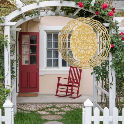 10 Inch Botanical Rose Wind Spinner for Yard and Garden,Vintage Turmeric Yellow Floral Leaf Farmhouse Hanging Ornaments Outdoor 3D Kinetic Wind Sculpture Spinners Indoor Outdoor Patio Décor Gift - Image 4