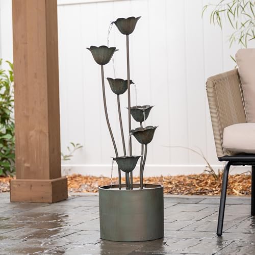 XBrand 35-Inch Metal Multi-Tier Cascading Water Fountain with LED Lights, Freestanding Indoor/Outdoor Garden Fountain, Silver - Image 2