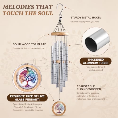 Memorial Wind Chimes for Outside 34" Tree of Life Wind Chime Outdoor for Garden Porch Decor Memorial Bereavement Sympathy Gift for Loss of Loved One Mom Dad Grandpa Grandma Friends - Image 3