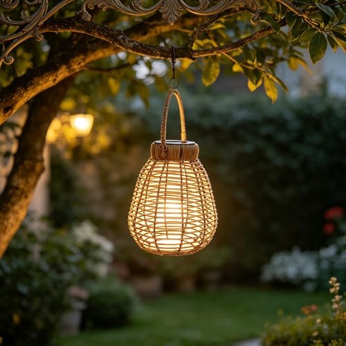 KICHOUSE Solar Lanterns Outdoor Waterproof - Solar-Powered Boho Lanterns with Auto On/Off - Decorative Rattan Hanging Lights for Patio Garden Porch Lawn and Pathway - Image 4