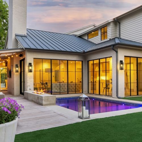 BesLowe 15’’ Large Outdoor Wall Lights, Porch Lights Black with Gold Trim - Image 5