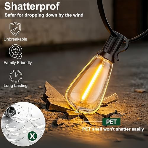 120FT Outdoor String Lights ST38 LED with Remote Waterproof Dimmable - Image 3