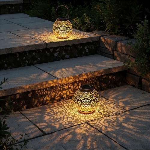 Homemory 2 Pack Solar Hanging Lanterns Lights Outdoor, Waterproof Copper - Image 6