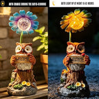 COWOS Solar Powered Owl Garden Statue with Glowing Flower Light, Hand-Painted Resin Figurine for Outdoor Patio, Yard, Lawn Decor, Gift for Nature Lovers - Image 3