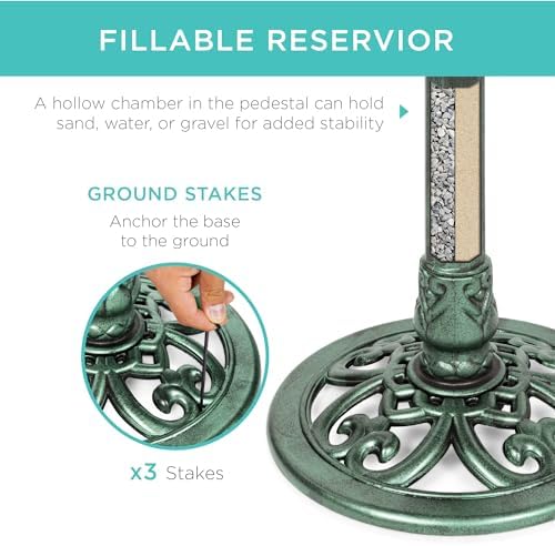 Best Choice Products Bird Bath, 28in Outdoor Resin Pedestal - Mint Green - Image 3
