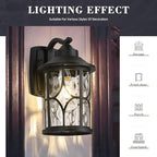 zeyu 14.6 Inch Outdoor Porch Light, Farmhouse 1-Light Outdoor Wall Sconce, Die-Cast Aluminum in Black Finish, Clear Water Ripple Glass, ZX48MB-WG BK - Image 3