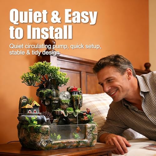 Tabletop Water Fountain Indoor Rockery Waterfall LED Light Atomizer Decor - Image 2
