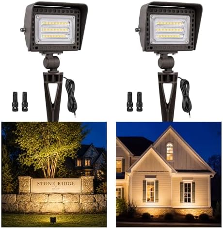 Gardenreet 20W Low Voltage Landscape Flood Lights, 12V LED Outdoor Flood Lights 1800LM Each, 2700K Warm White IP65 Aluminum Wall Wash Lights, Angle Adjustable for Trees, House, Yard, 2 Pack by Gardenreet