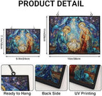 Rectangle Religious Christmas Nativity with Star Stained Glass Window Hanging Customized Suncatcher Glass Panel with Metal Chain Sun Catchers Wall Art Home Decor Gift for Women - Image 3