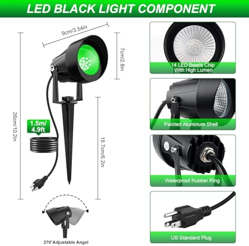Green Spotlights Outdoor, 14 LED Landscape Lighting with US Plug for Tree - Image 6