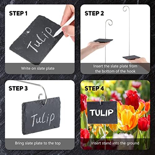 Leifide 24 Sets Plant Labels, Reusable Slate Plant Markers Natural Weatherproof Garden Signs Waterproof Hanging Slate Planter Tags with Metal Stakes and Stone Chalks for Vegetable Flower Pot - Image 7