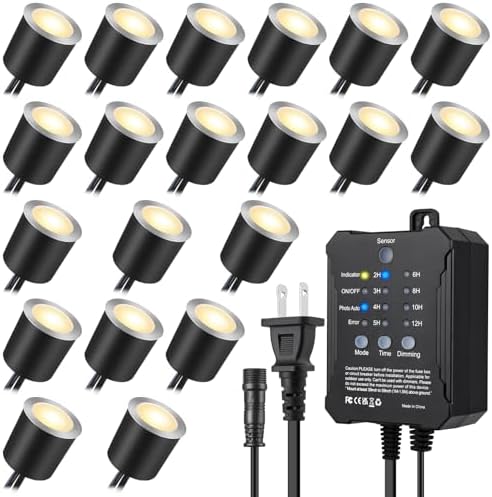 SMY Lighting Dimmable LED Deck Lights with Timer and Photocell Sensor and Protecting Shell φ32mm,20Pack Outdoor LED Smart Deck Lighting IP67 Waterproof for Garden,Yard Stair, Patio, Floor Decoration by SMYLighting