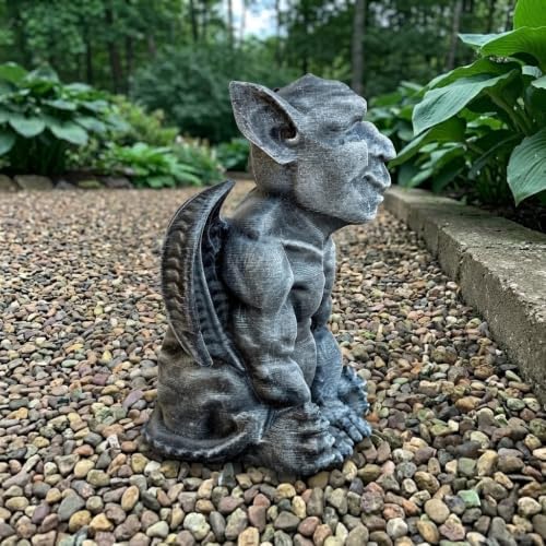 OLOMA Gothic Winged Gargoyle Concrete Statue Garden Outdoor Fantasy Decor Mythical Beast Rustic Sculpture Medieval Mythical Lawn Yard Patio Halloween Ornament Weather Proof Fantasy Accent Gift - Image 5