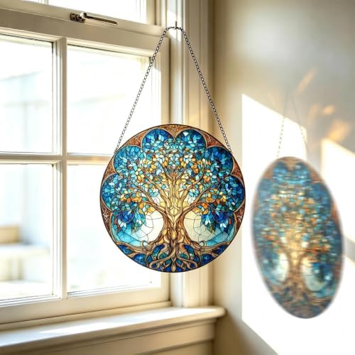 Celtic Tree of Life Suncatcher,Wildlife Tree of Life Stained Glass Window Hanging,8 Inch Indoor Outdoor Garden Sun Catchers,Suncatchers for Windows Hanging,Christmas Memorial Gift for Mom Grandma Wife - Image 5