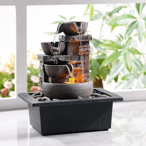 Kalona Tabletop Water Fountain, Indoor Waterfall with Resin Rock Design by Kalona