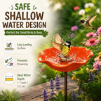 Handmade Metal Flower Bird Bath, Bee & Butterfly Watering Station, Decorative Outdoor Garden Stake with Vibrant Glossy Bowl for Yard Patio Lawn Planter - Image 4