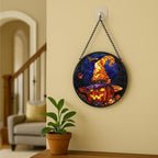 Stained Glass Window Hanging - 11.8in Halloween Pumpkin with Witch Hat and Autumn Leaves Sun Catchers Panel for Indoor Decorative Display for Mom, Wife, Lovers, Festive - Image 6