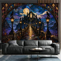 Gothic Castle Tapestry, Raven Full Moon Stained Glass Design 60x80inch by Unknown