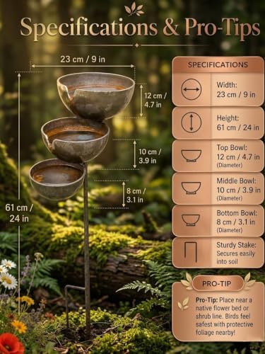 Rain Catcher Bird Bath Tiered, Bring Life Back to Your Garden – Rain Catcher Bird Bath, Rustic Metal Garden Stake, Weather-Resistant Outdoor BirdBath for Yards (Light Copper,2PCS) - Image 7