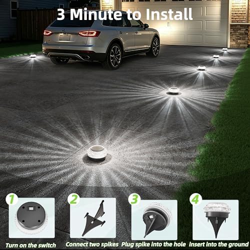 JOFIOS Mini Solar Ground Lights Outdoor,Flat Solar Pathway Lights 12 Pack - Image 5