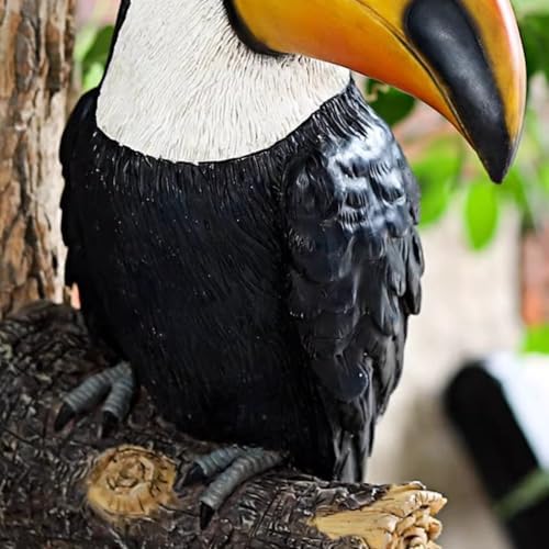 Toucan Tree Decor, Hand-Painted Resin Tropical Bird Statue, Weatherproof Outdoor Sculpture for Garden Fence Patio Yard (red) - Image 6