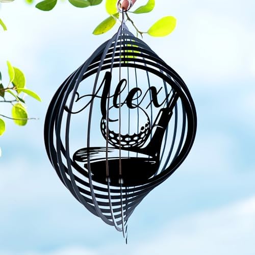 Personalized Golf Outdoor Wind Spinner Sublimation Custom Name Metal Art Kinetic Ornament Laser Cut 3D Decor for Lawn Patio Porch Indoor Garden Yard Golf Lovers Dads Father Presents by Handmadetneonsign