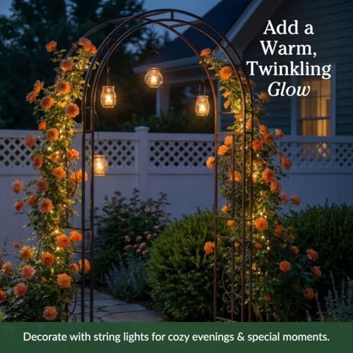 Plow & Hearth Arch Metal Outdoor Garden Arbor Montebello Gunmetal 7 Feet Tall, Steel Iron Trellis Lattice for Climbing Plants & Heavy Vines Wedding Arch Outdoor Patio Décor - Image 6