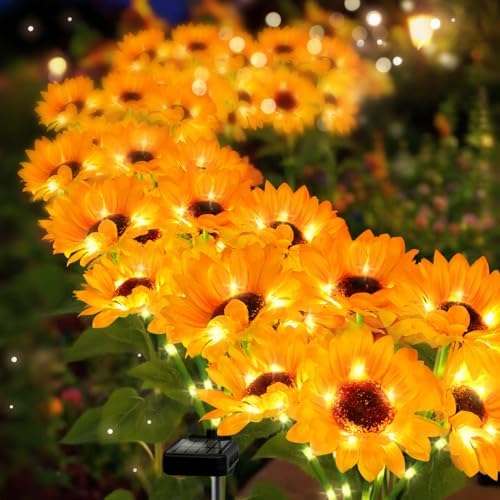 Solar Lights Outdoor, Gift for Women, Mom Grandma, 6 Pack with 36 Solar Sunflower Lights, Solar Flower Lights Waterproof, Sunflower Outside Decorative Stake Light for Landscape Yard Patio Lawn Pathway - Image 2