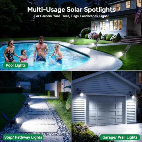 Solar Lights Outdoor Spot Light Waterproof: 1000LM Adjustable Cool White Spotlights - 2-in-1 15Hrs+ Bright Wall Spot Light - Solar Powered Landscape Spotlight for Garden, Yard, Tree, Flag - Image 4