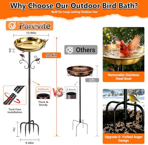 50" Tall Stainless Steel Bird Bath for Outside, Bird Water Feeder - Image 6