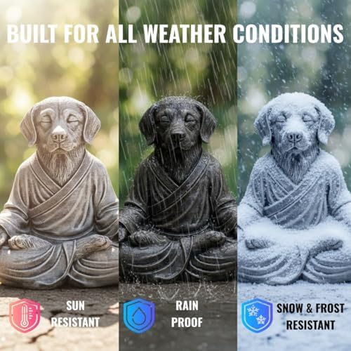 OLOMA Concrete Meditation Dog Statue Heavy Solid Stone Sculpture Weather Resistant Outdoor Indoor Yard Patio Accent Decor Feature Decorative Garden Accent Feature - Image 6
