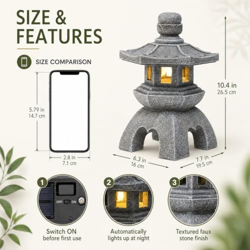 Qeeman Solar Pagoda Garden Statues Decor: Resin 10.4In Zen Sculpture - Image 4
