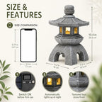 Qeeman Solar Pagoda Garden Statues Decor: Resin 10.4In Zen Sculpture - Image 4