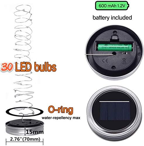 SunKite Solar Mason Jar Lights, 12 Pack 30 LED Waterproof Fairy Firefly Jar Lids String Lights with Hangers(NO Jars), Patio Yard Garden Wedding Decoration - Cool White - Image 5