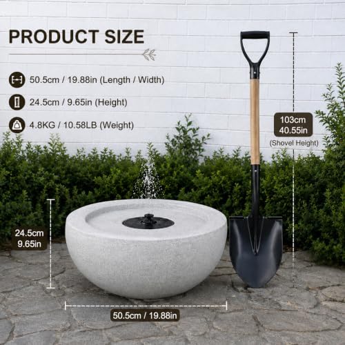 Solar Powered Outdoor Water Fountain, Modern Round Stone-Look Free-Standing Garden Fountain with Built-in Pump, 19.88" x 9.65" Yard Decor Water Feature for Patio, Lawn, Backyard, and Landscaping - Image 4