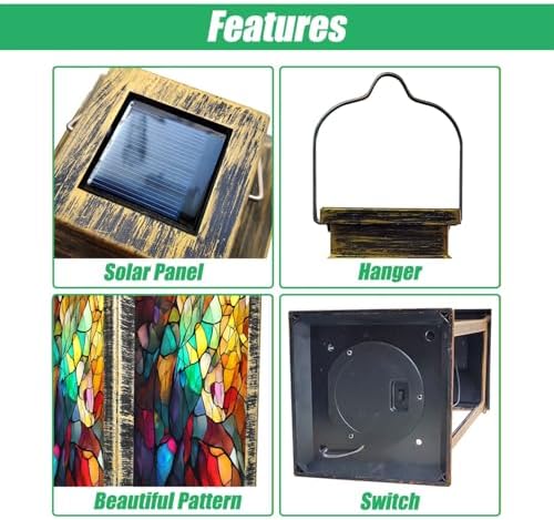 Solar Lantern Abstract Stained Glass Features an Intricate Arrangement Outdoor Waterproof Hanging Solar Light Outside Lights for Patio Yard House Lawn Decor Birthday Gifts for Women Mom - Image 3