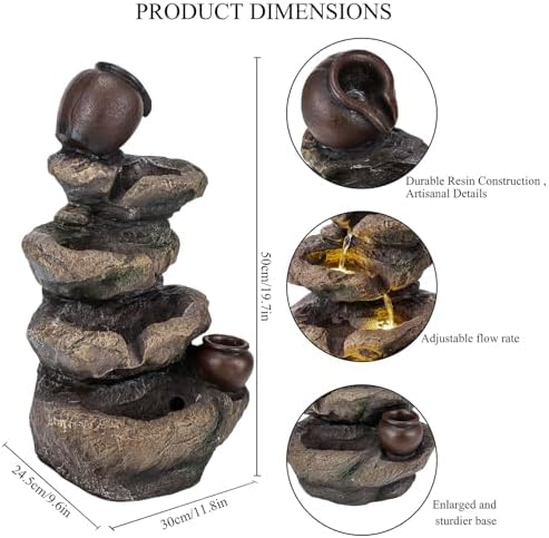 Rock & Jar Outdoor Water Fountain, Resin with LED Light - Image 4