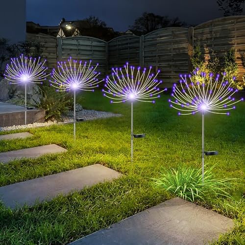 YOTOZU 4 PCS Solar Firework Light, Outdoor Solar Garden Decorative Lights 120 LED Powered 40 Copper Wires String DIY Landscape Light for Walkway Pathway Backyard Decor Parties Perfect Gifts(Purple) by YOTOZU