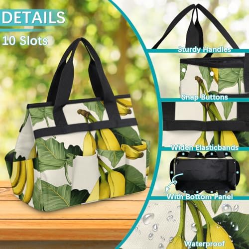 Banana Pattern Garden Tool Bag Organizer Heavy Duty Tropical Fruit Gardening Tote Bag with 10 Pockets for Women Men Gardening Gifts - Image 5