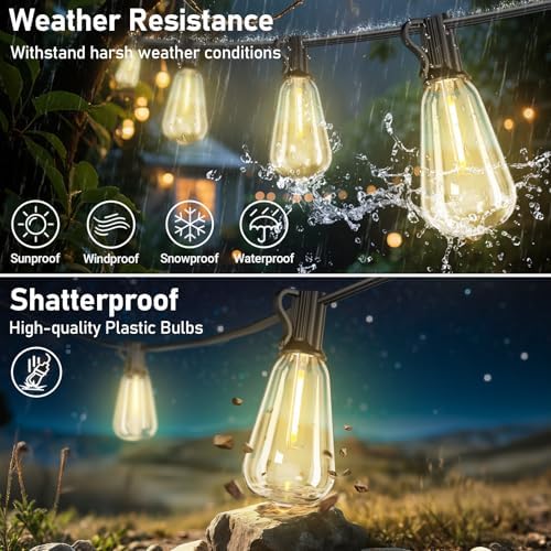 100FT Solar String Lights Outdoor Waterproof with 52 LED Edison Bulbs - Image 6